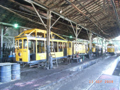 
Trams 105, 04 and 12 at Guimaraes tram depot, Santa Teresa tramway, Rio de Janeiro, September 2008
